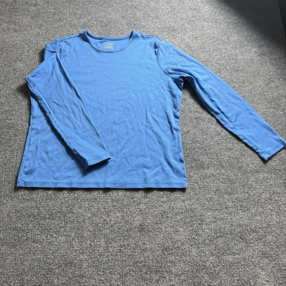L.L. Bean Cornflower Blue Long Sleeve Crewneck Tee Cotton T-Shirt Size L